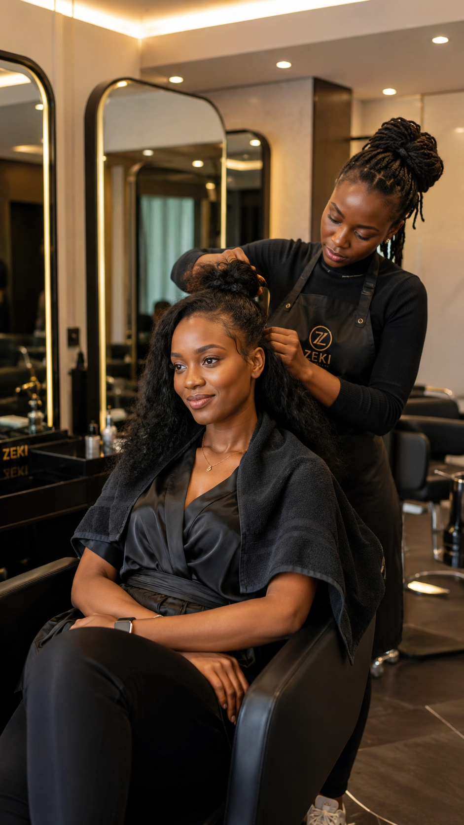 Service business owner with client in a premium salon
